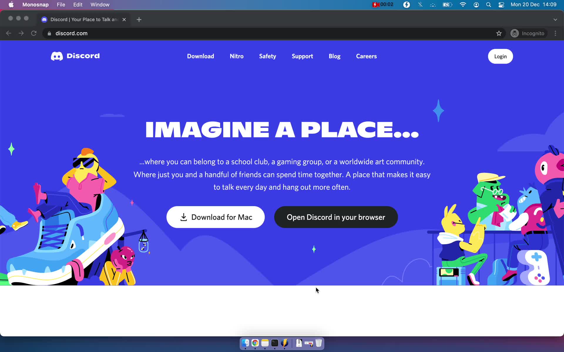 Screenshot of Homepage during Onboarding on Discord user flow