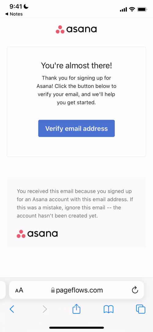 Asana verify email screenshot