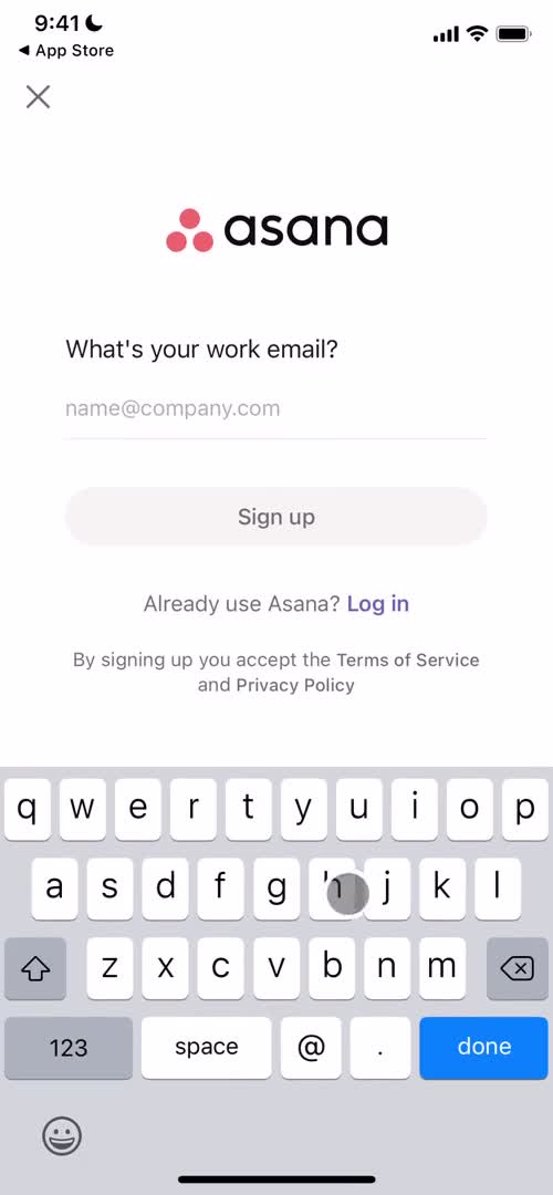 Screenshot of Sign up during Onboarding on Asana user flow