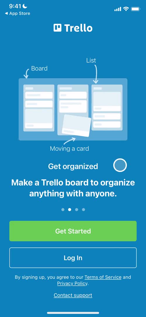 Screenshot of Welcome slides on Onboarding on Trello user flow
