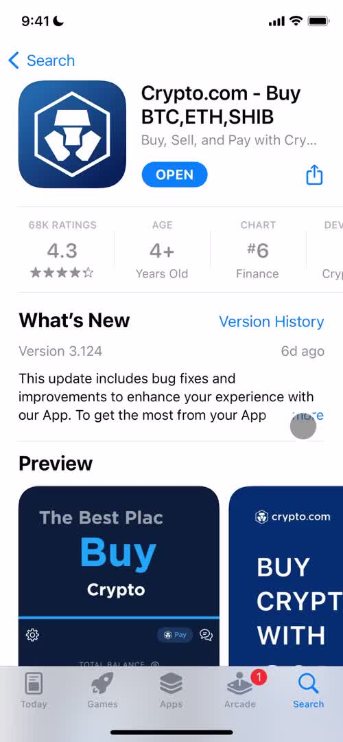 Screenshot of App store listing during Onboarding on Crypto.com user flow