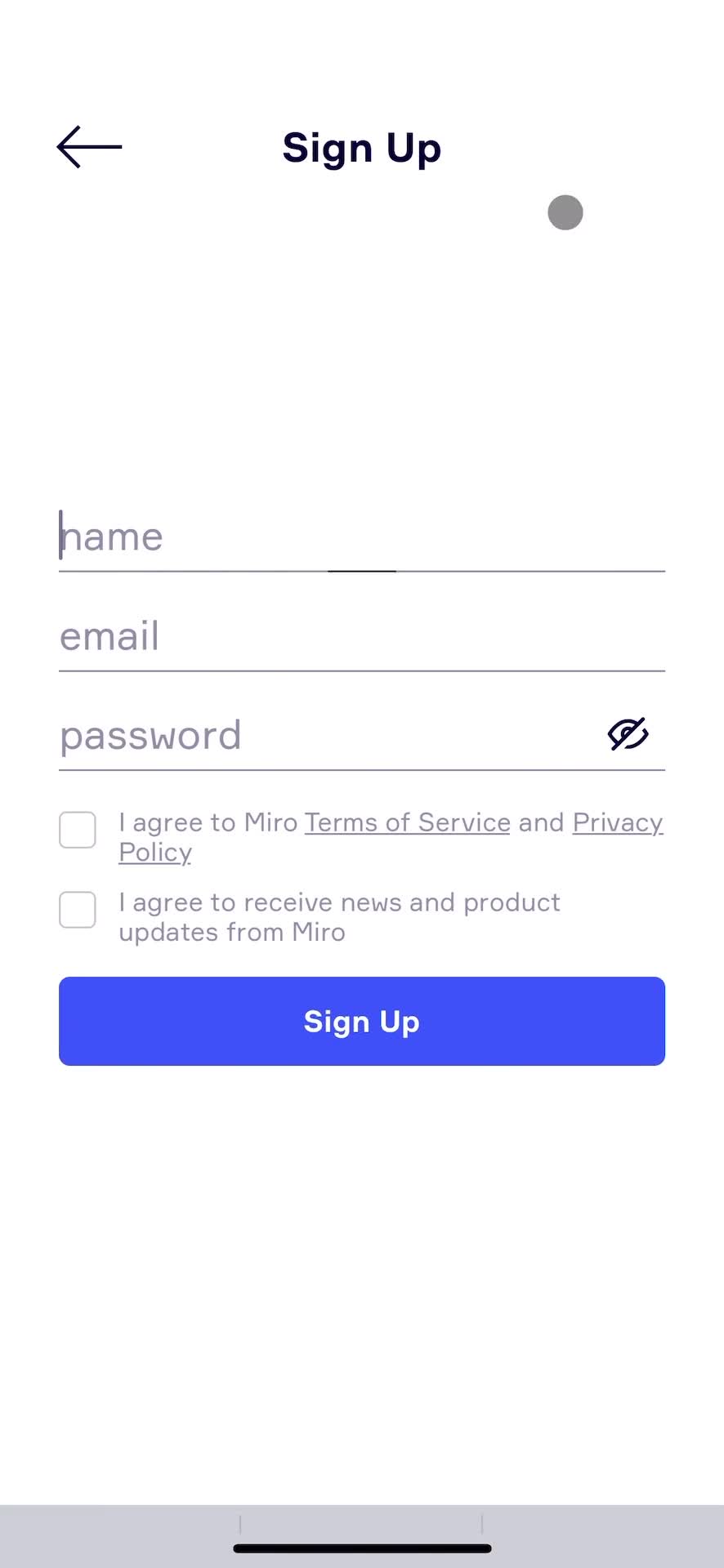 Miro sign up screenshot