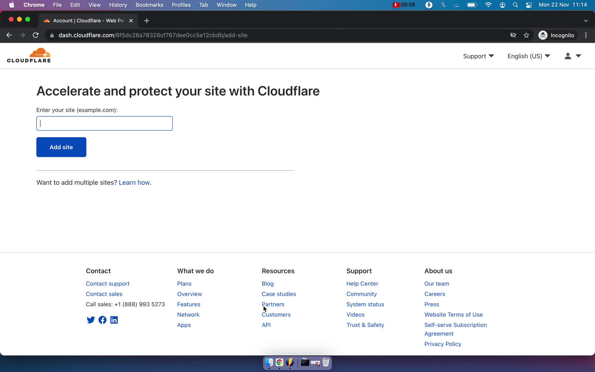 Cloudflare add website screenshot
