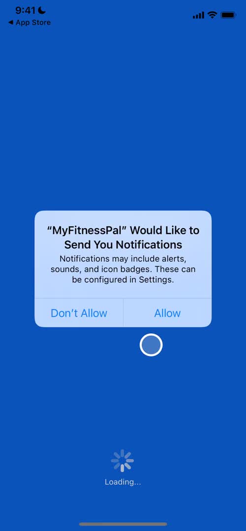 Screenshot of Enable notifications on Onboarding on MyFitnessPal user flow