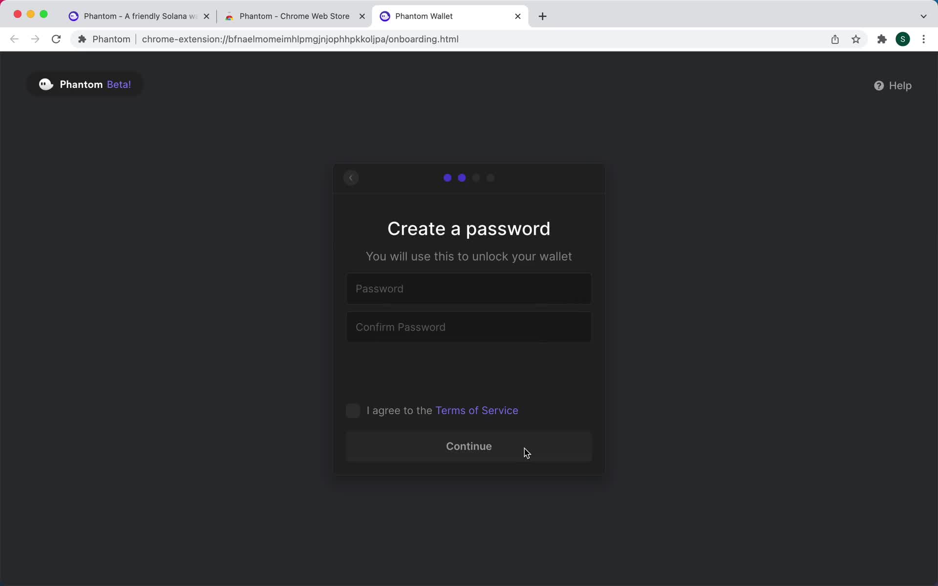Phantom set password screenshot
