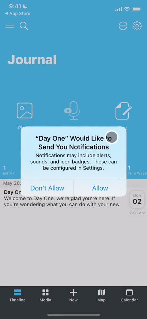 Day One enable notifications screenshot