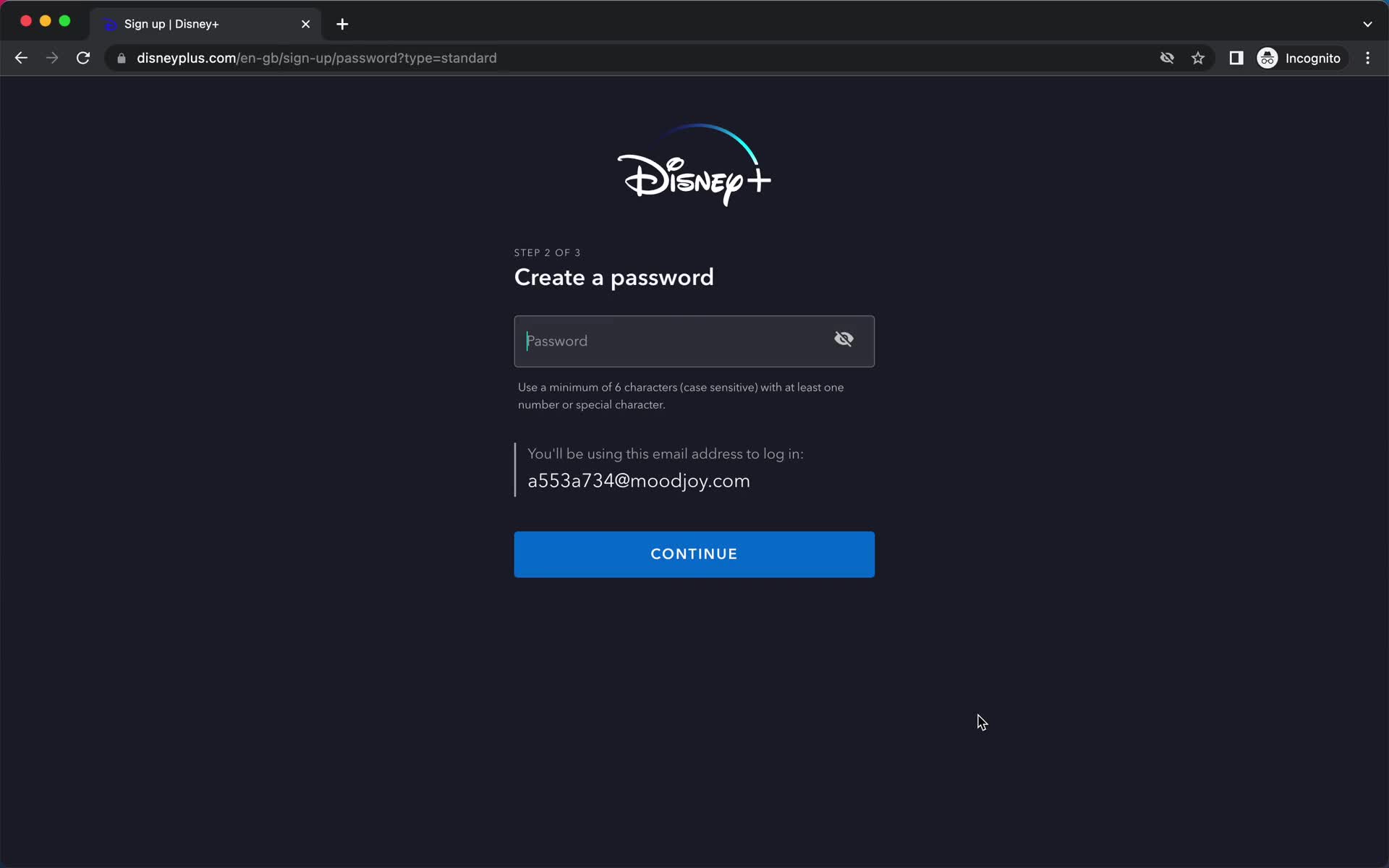 Disney+ set password screenshot