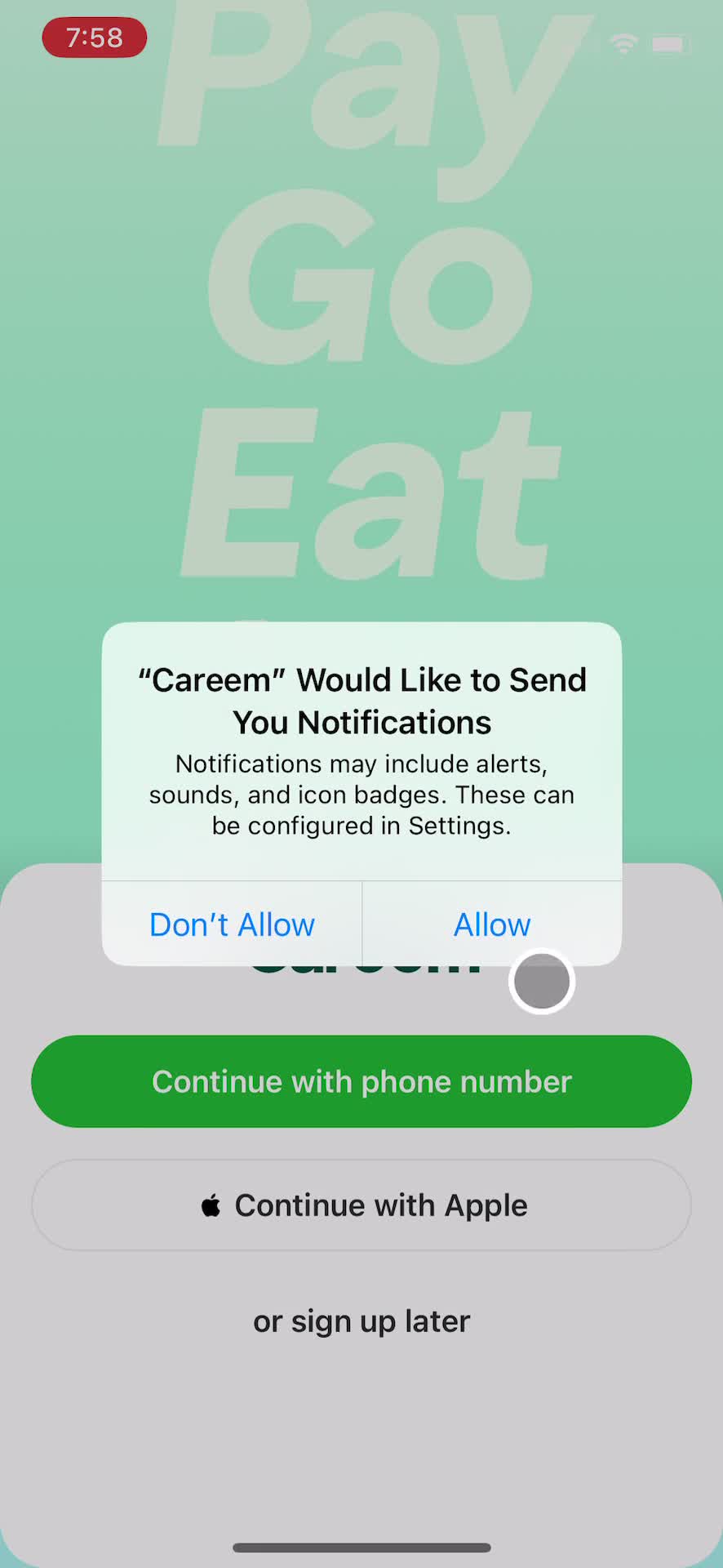 Careem enable notifications screenshot