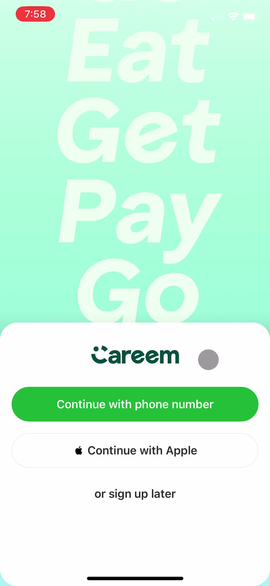 Careem start screen screenshot
