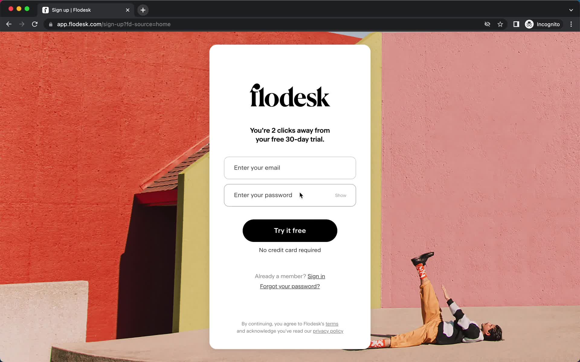 Flodesk sign up screenshot