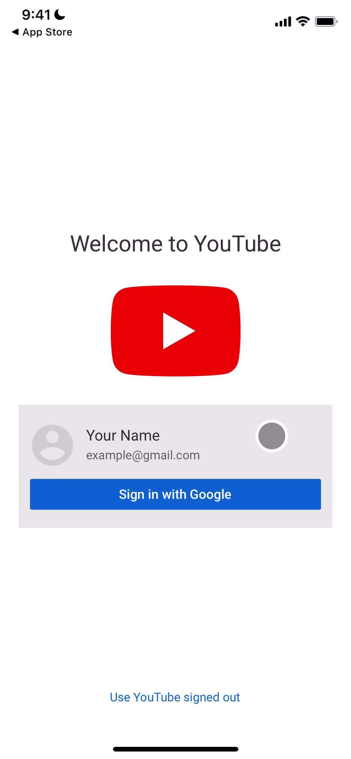 Screenshot of Sign in on Onboarding on YouTube user flow