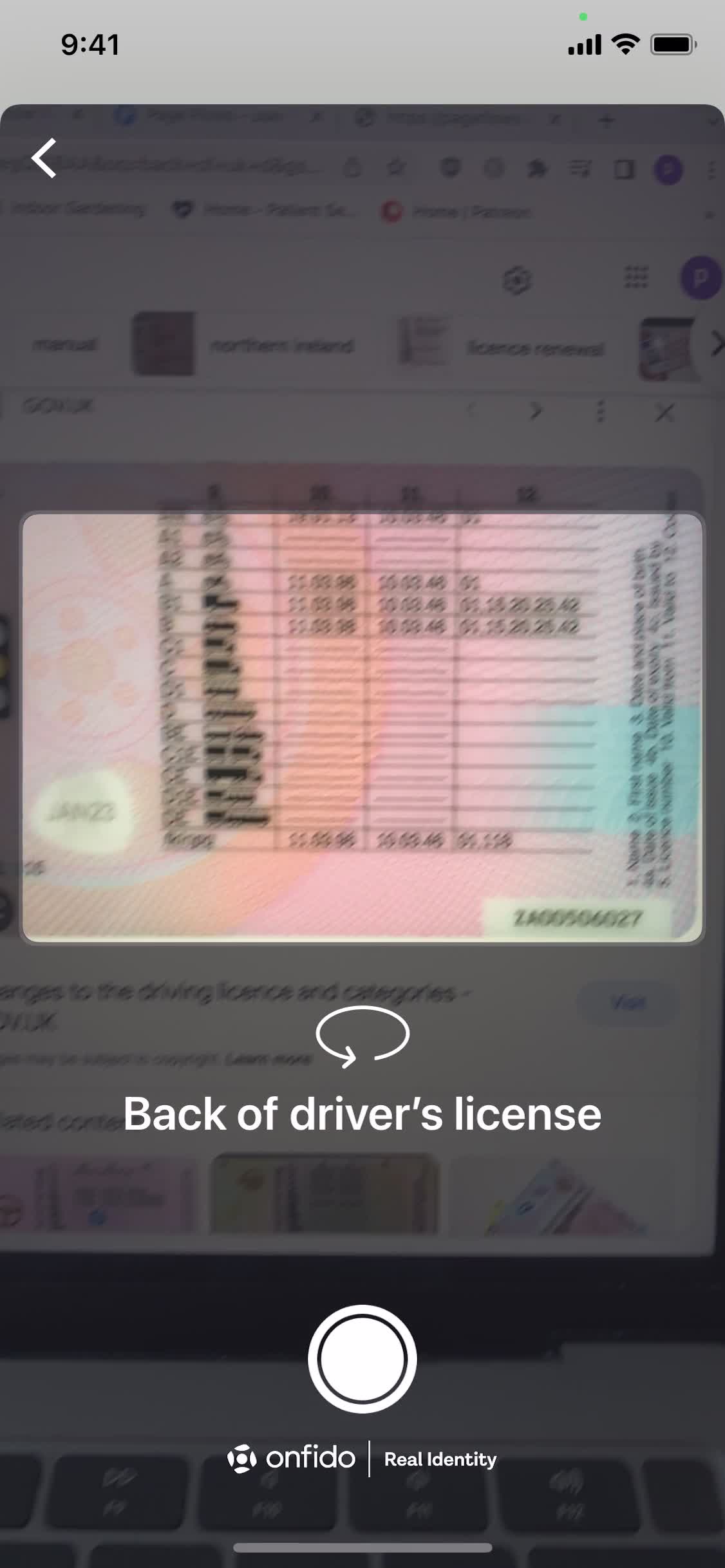 Freetrade add driver's licence photo screenshot
