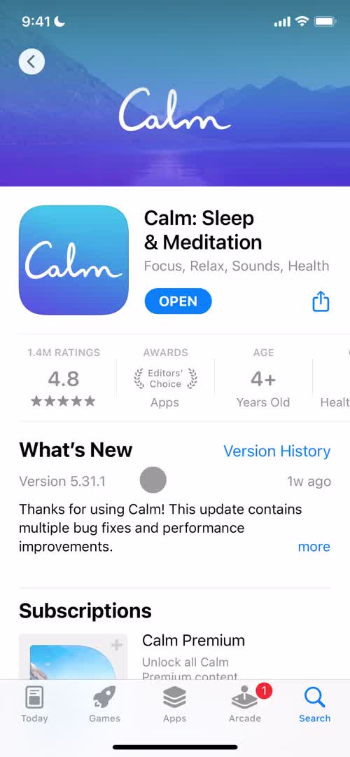 Calm app store listing screenshot