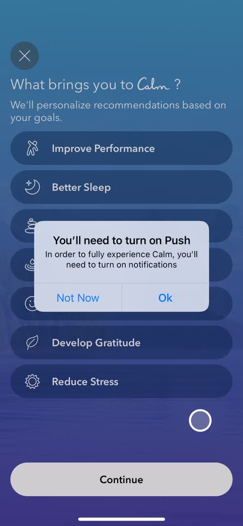 Calm enable notifications screenshot