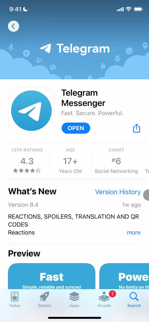 Screenshot of App store listing on Onboarding on Telegram user flow