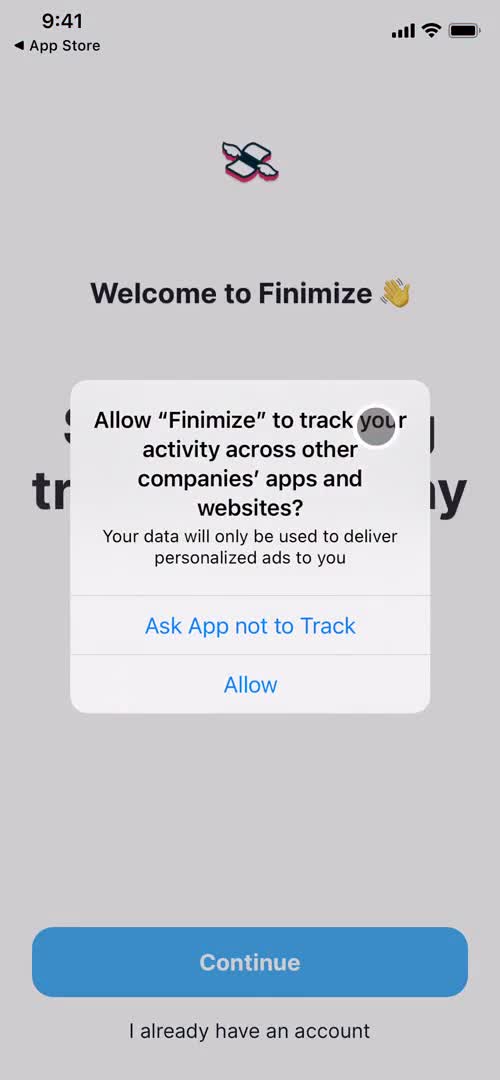 Finimize enable data tracking screenshot