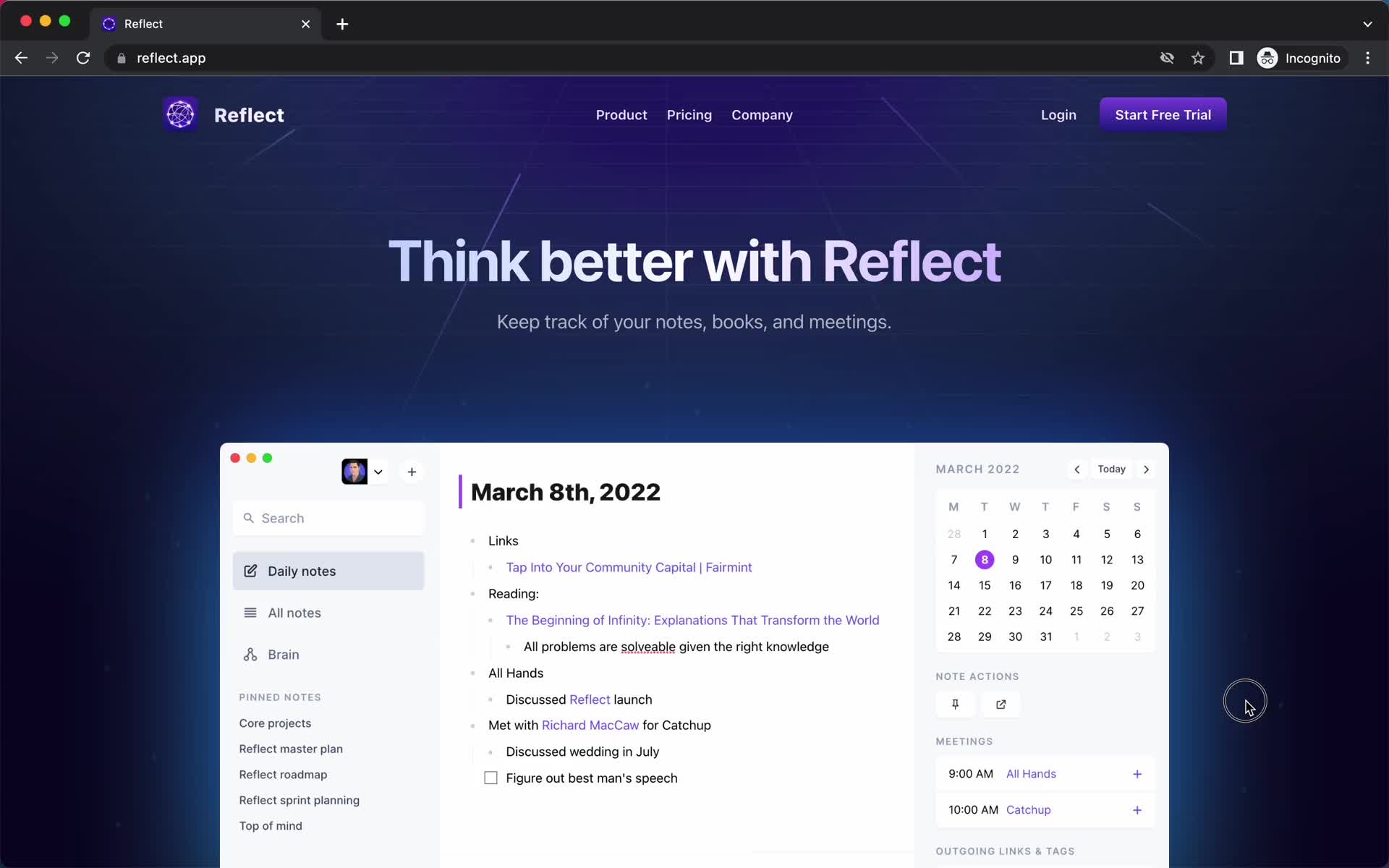 Reflect homepage screenshot
