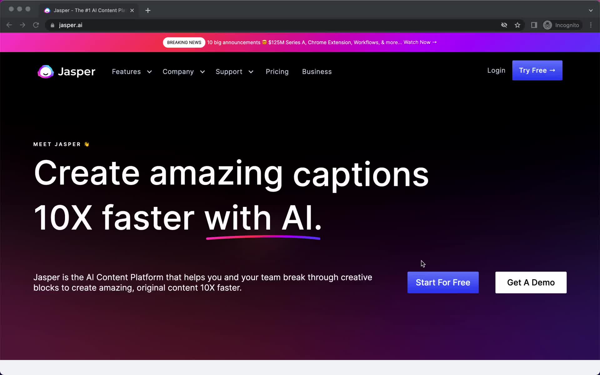 Jasper homepage screenshot