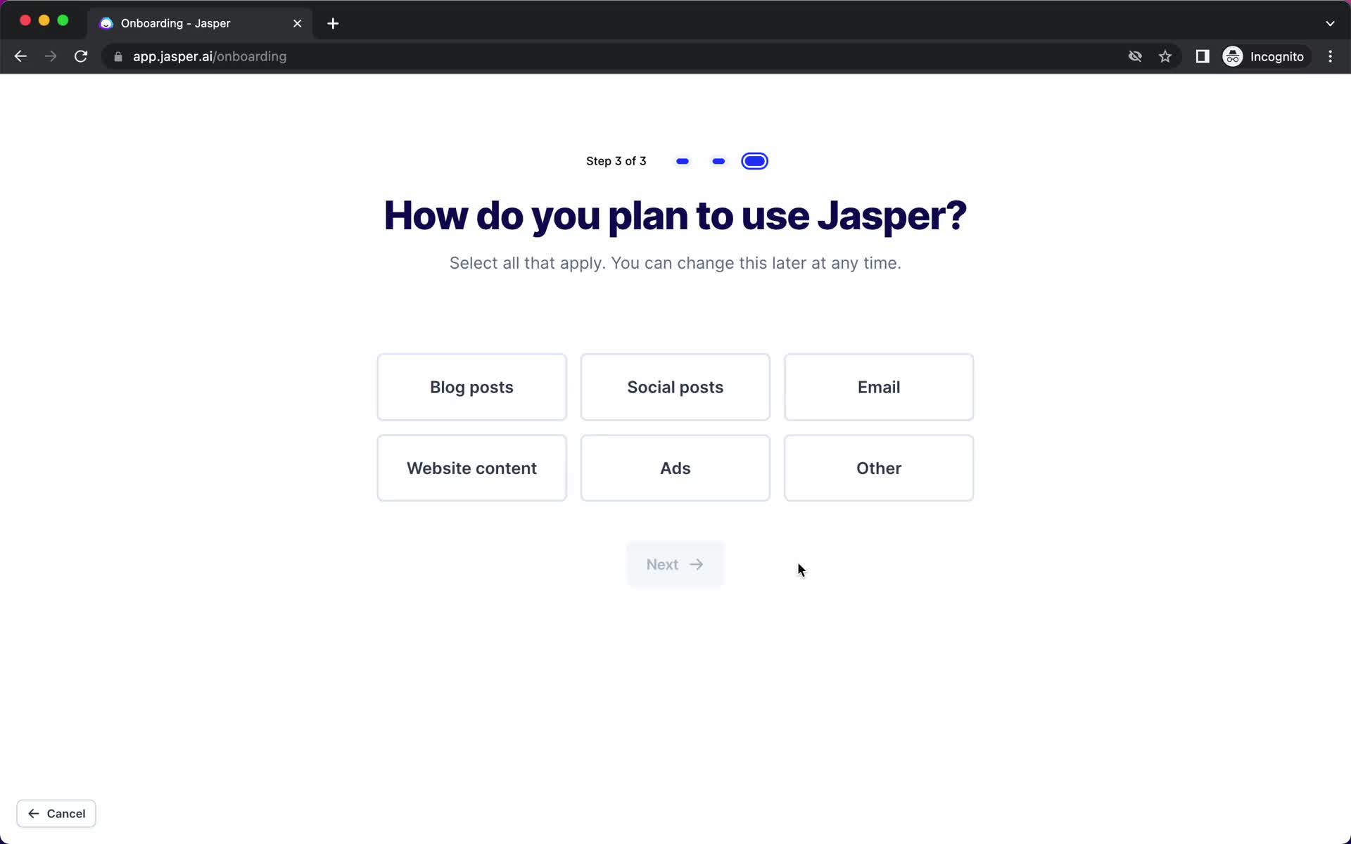 Jasper select use case screenshot