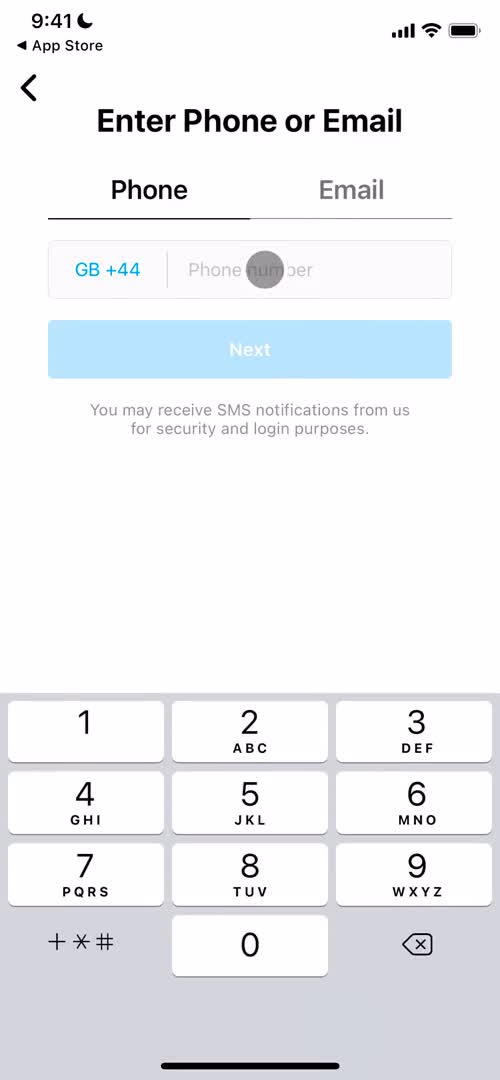 Instagram enter phone number screenshot