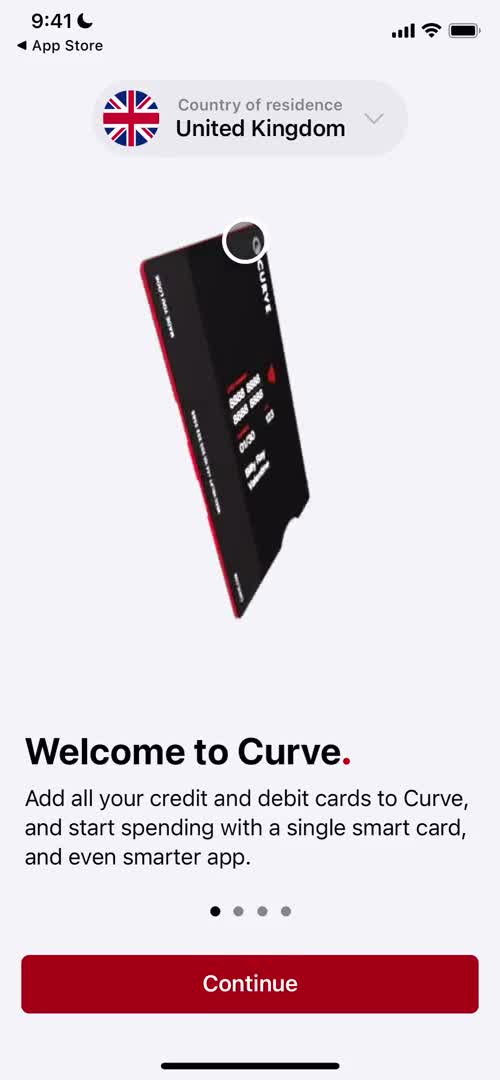 Screenshot of Welcome slides on Onboarding on Curve user flow
