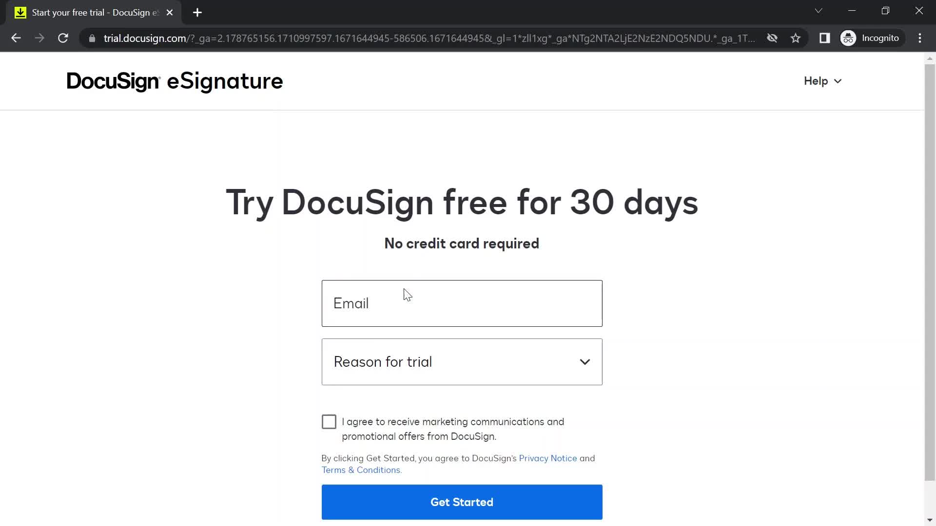 DocuSign start trial screenshot