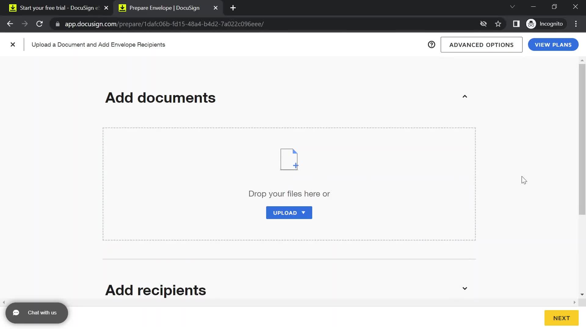 DocuSign add documents screenshot