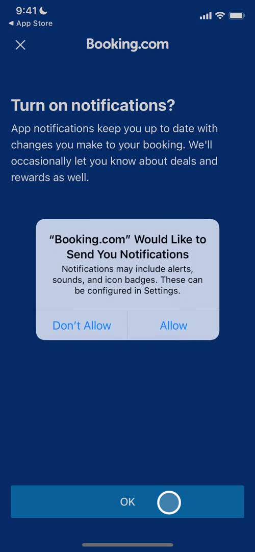 Booking.com enable notifications screenshot