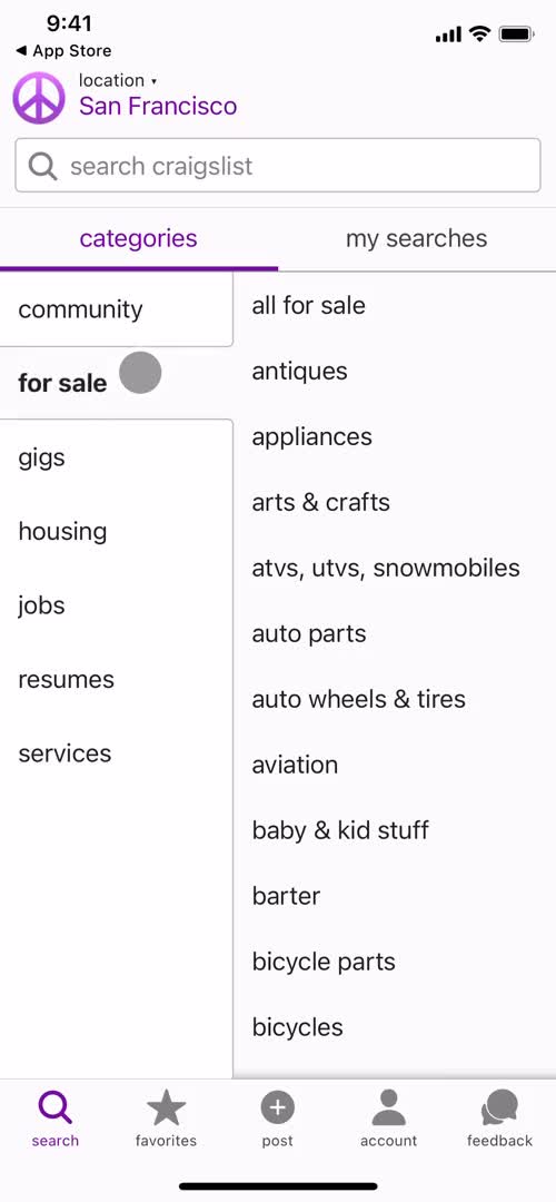 Craigslist categories screenshot