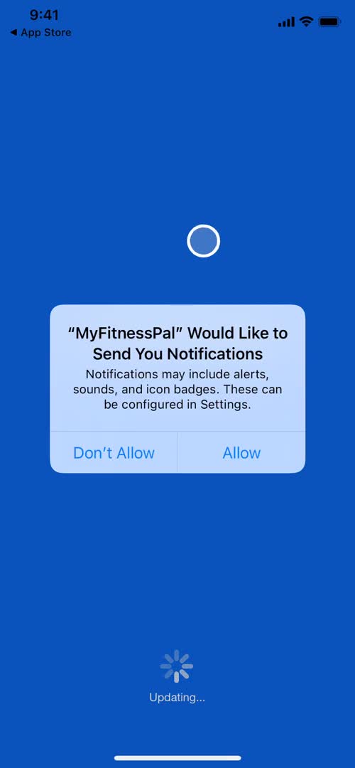 Screenshot of Enable notifications during Onboarding on MyFitnessPal user flow