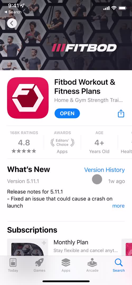 Screenshot of App store listing on Onboarding on Fitbod user flow