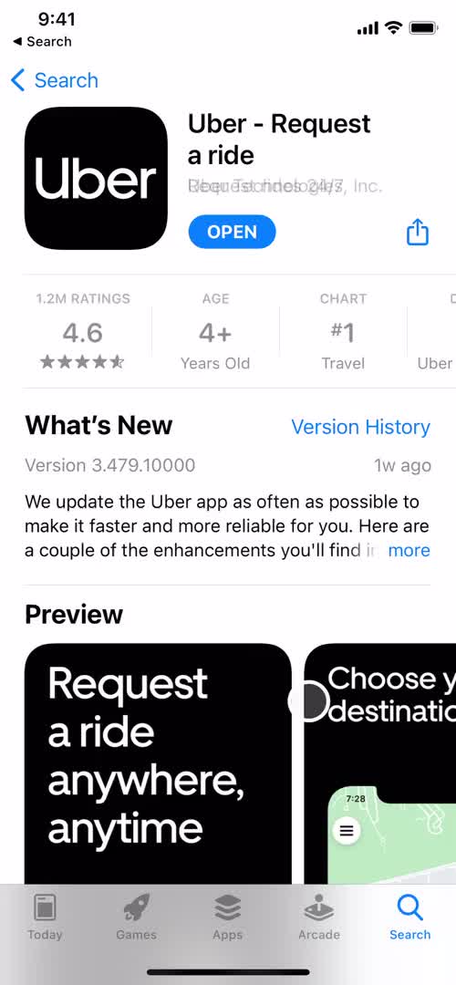 Uber app store listing screenshot