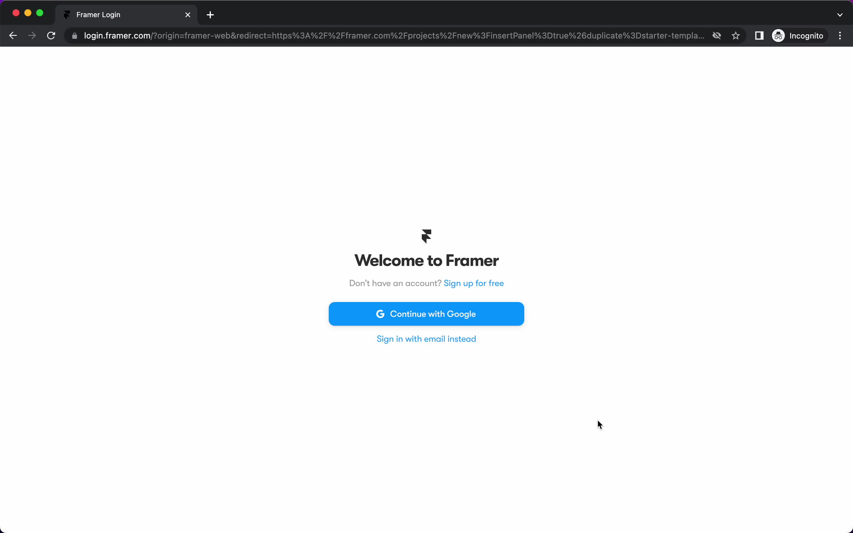 Framer sign up screenshot