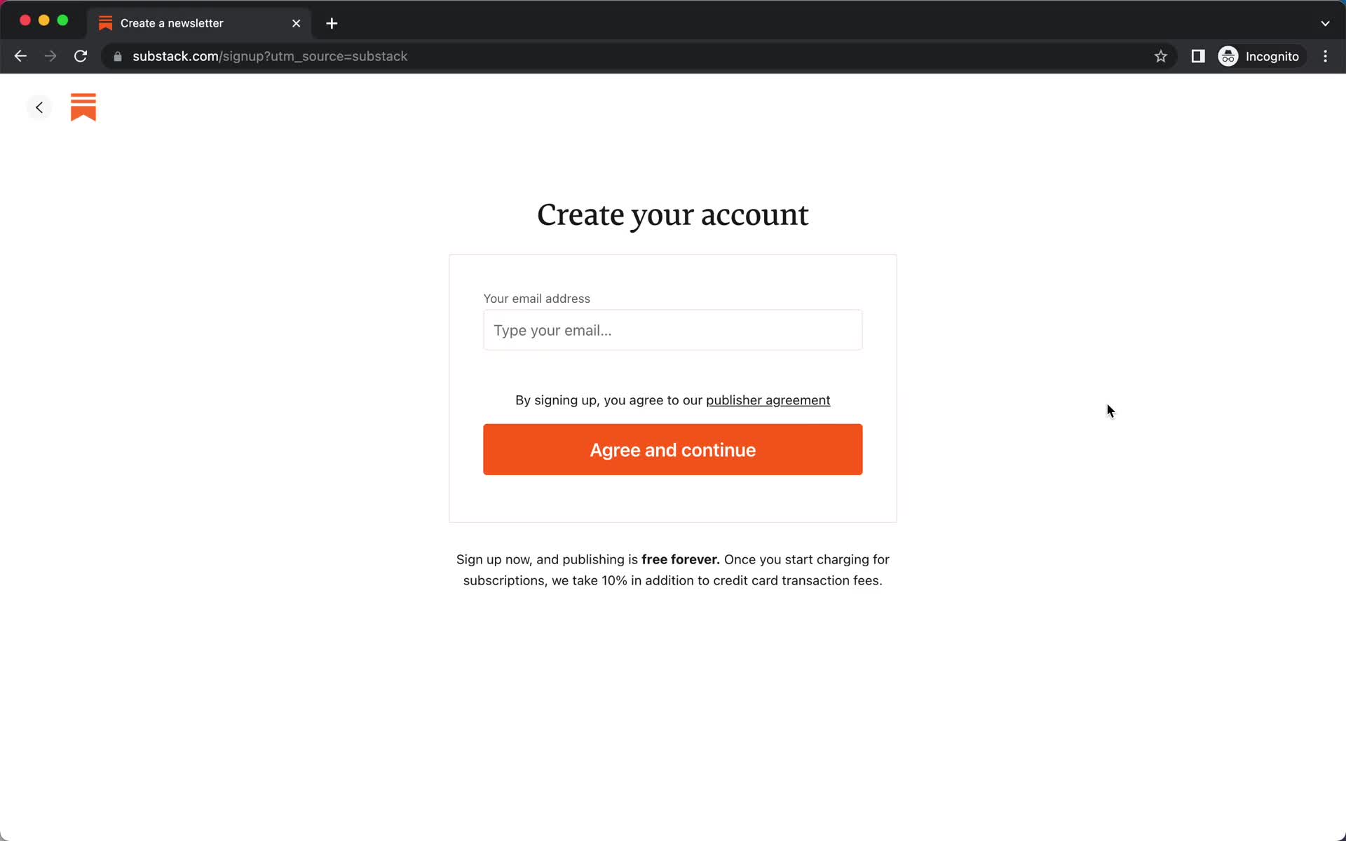 Screenshot of Sign up with email on Onboarding on Substack user flow