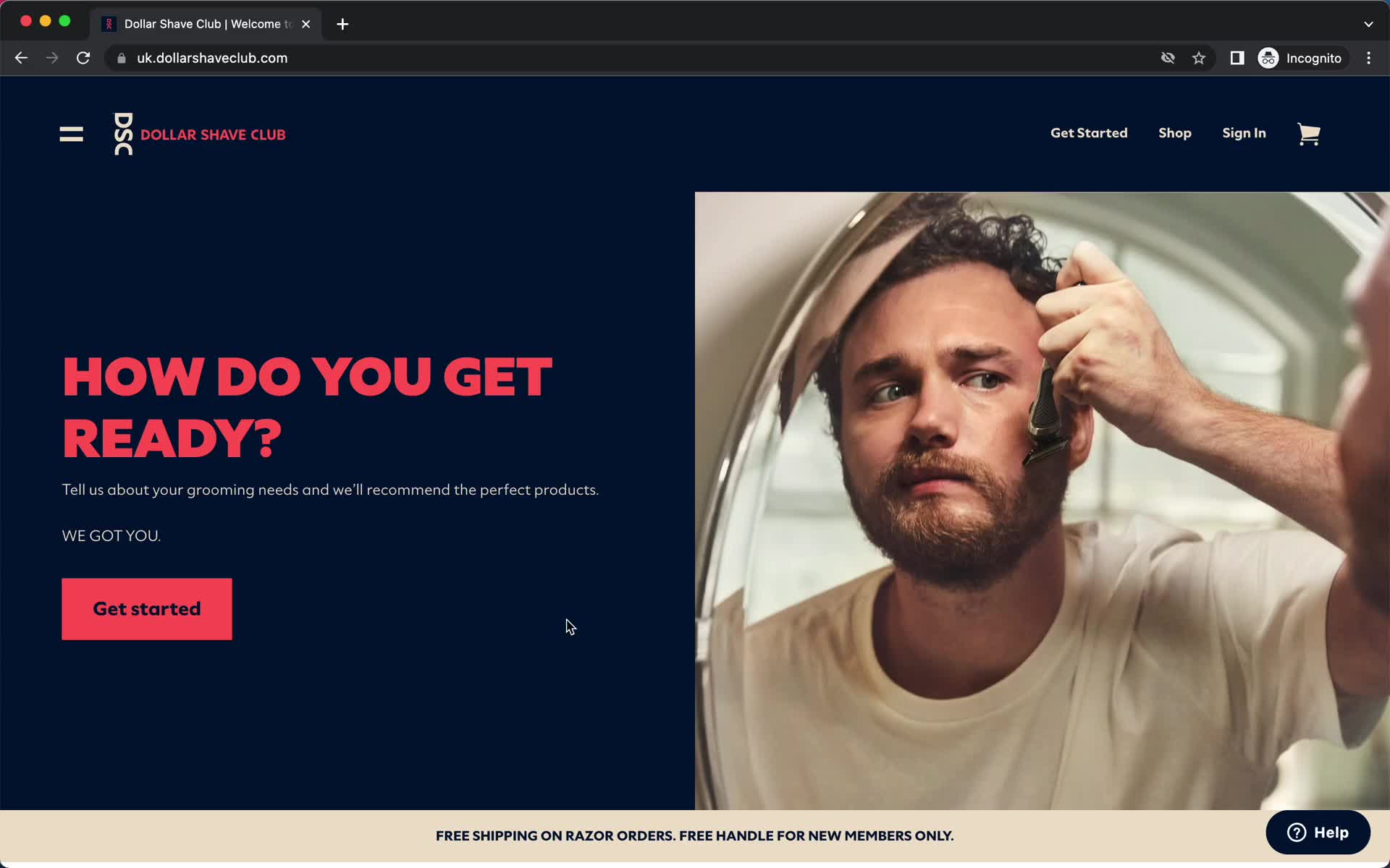 Dollar Shave Club homepage screenshot