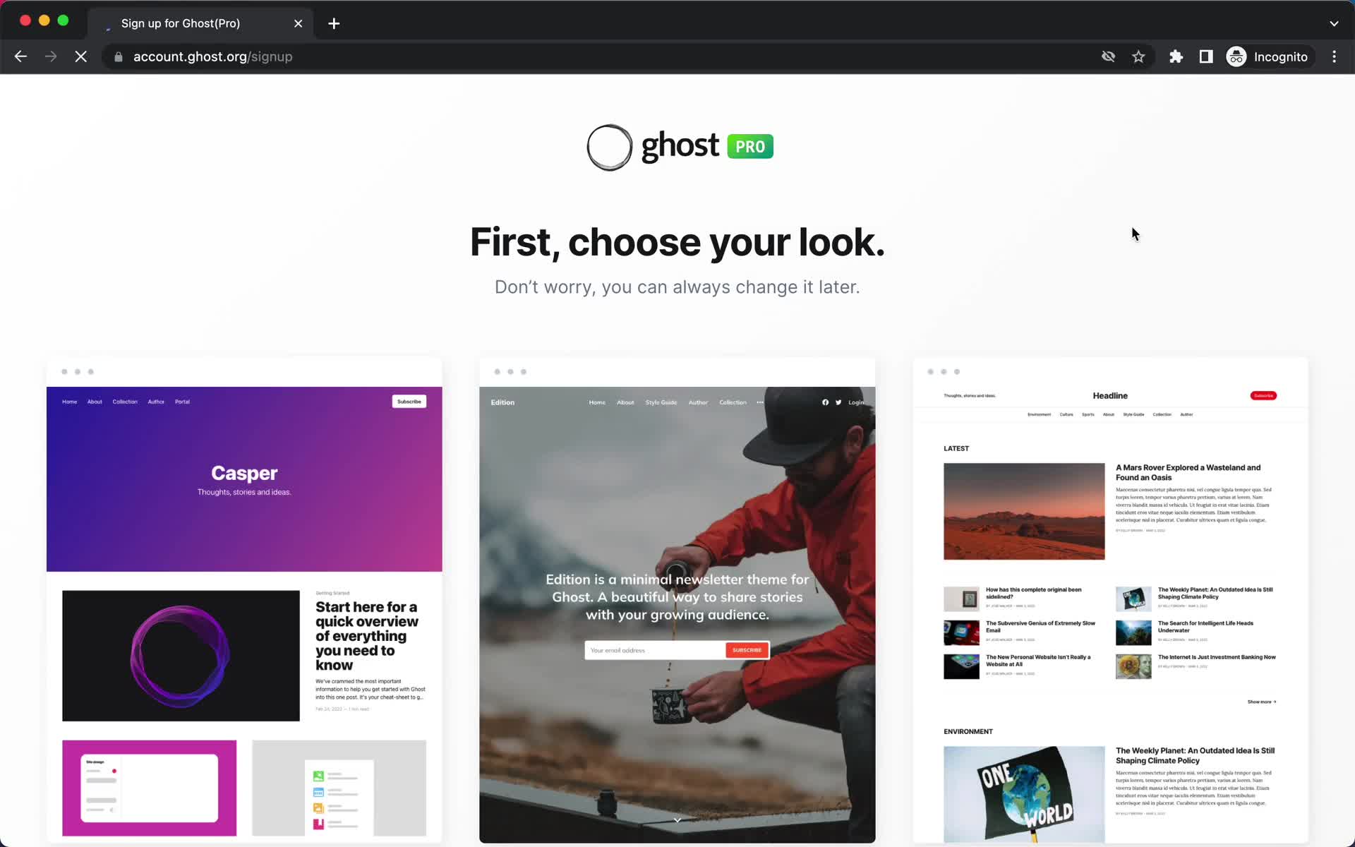 Ghost select theme screenshot