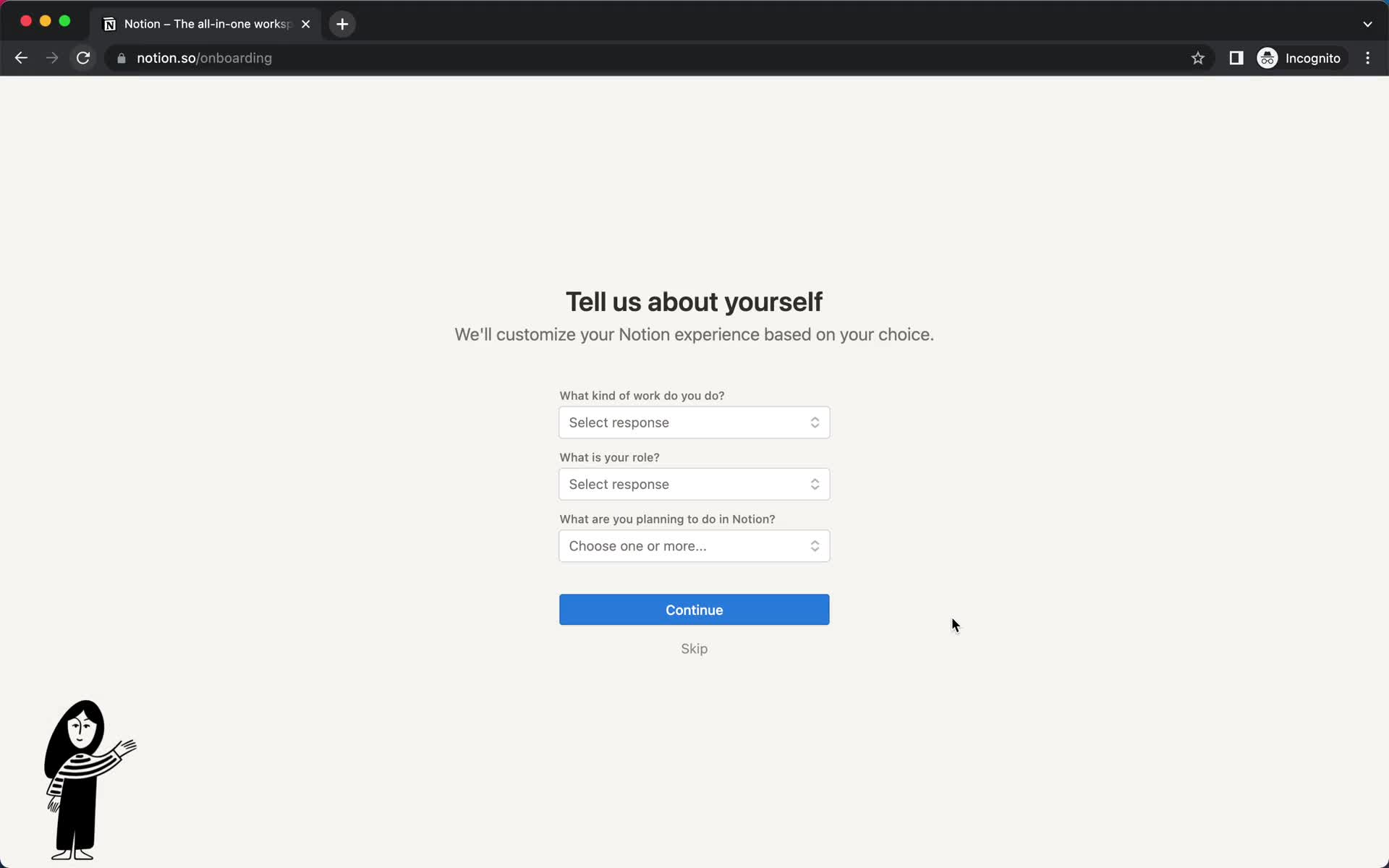 Notion tell us about yourself screenshot