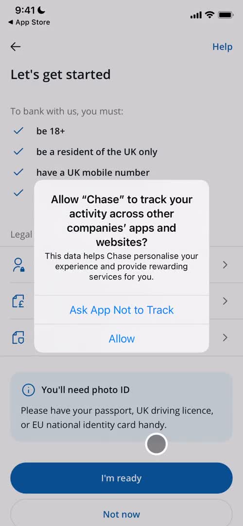 Chase enable tracking screenshot