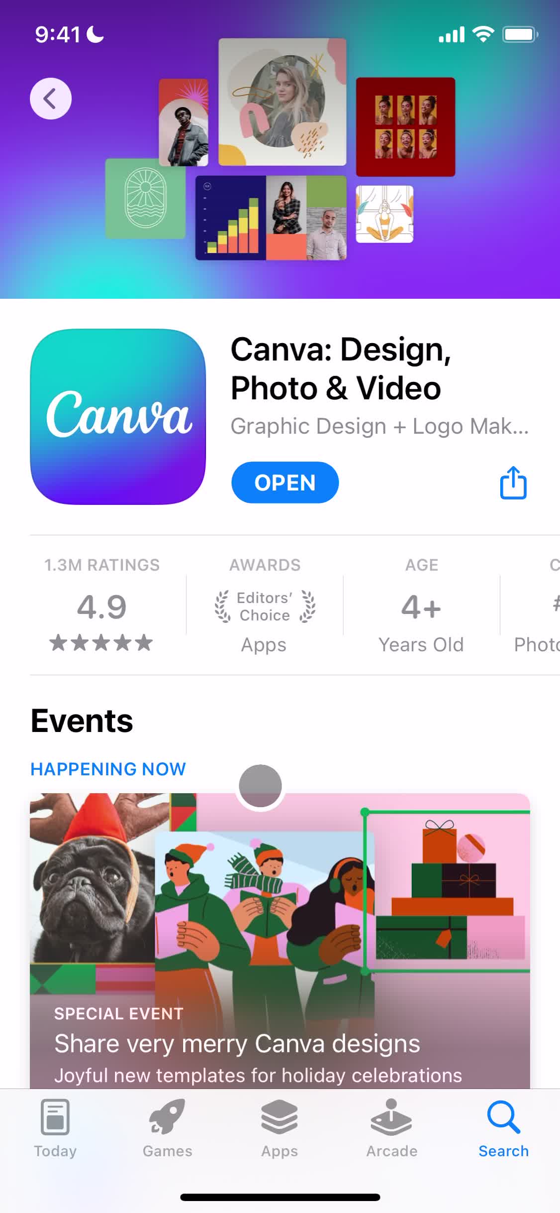 Screenshot of App store listing on Onboarding on Canva user flow