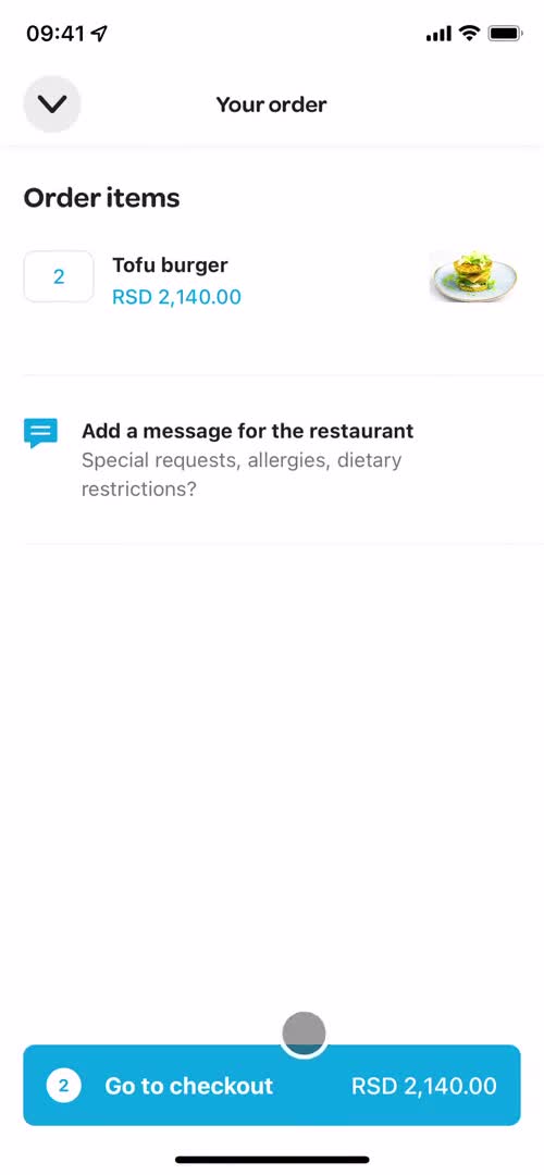 Ordering food screenshot