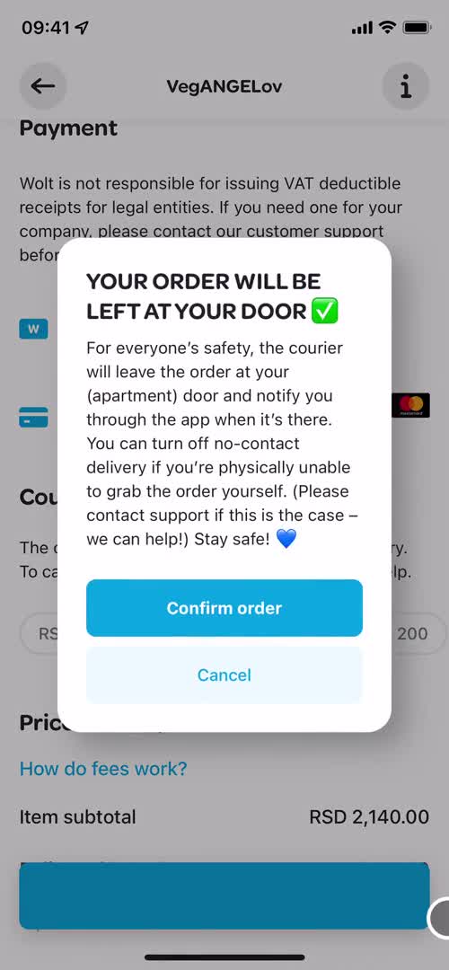 Ordering food screenshot