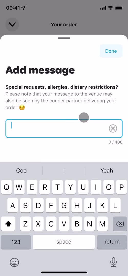 Ordering food screenshot