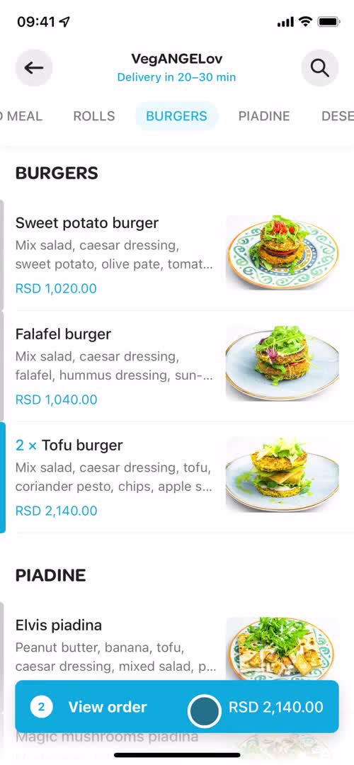 Ordering food screenshot