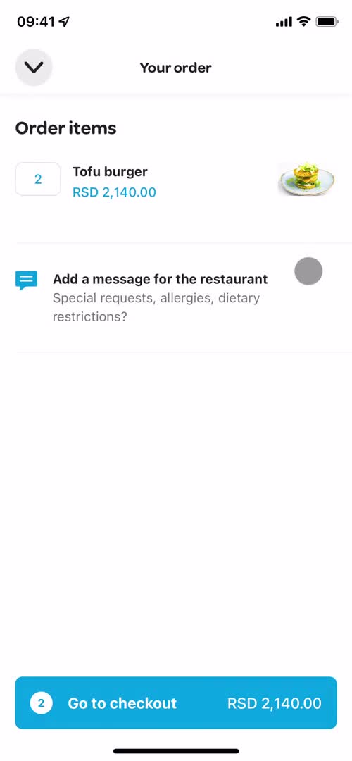 Ordering food screenshot