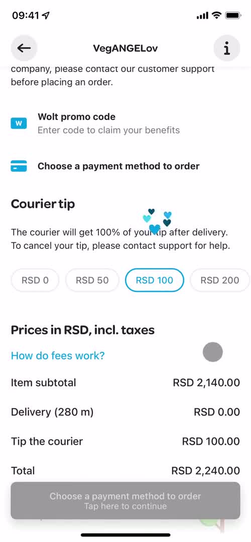 Ordering food screenshot