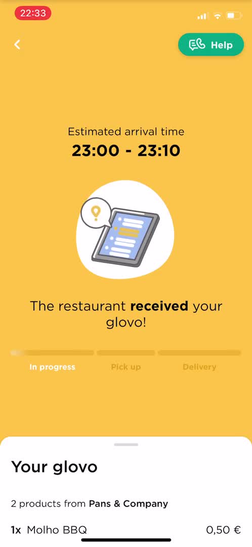 Ordering food screenshot