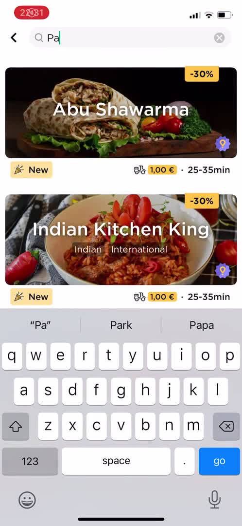 Screenshot of Search on Ordering food on Glovo user flow