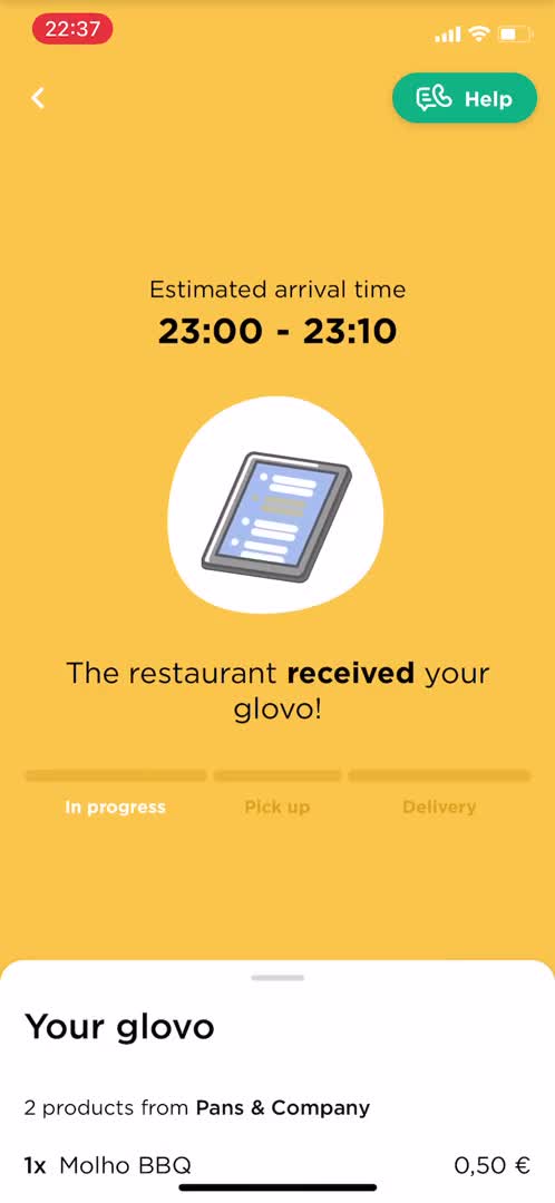 Ordering food screenshot