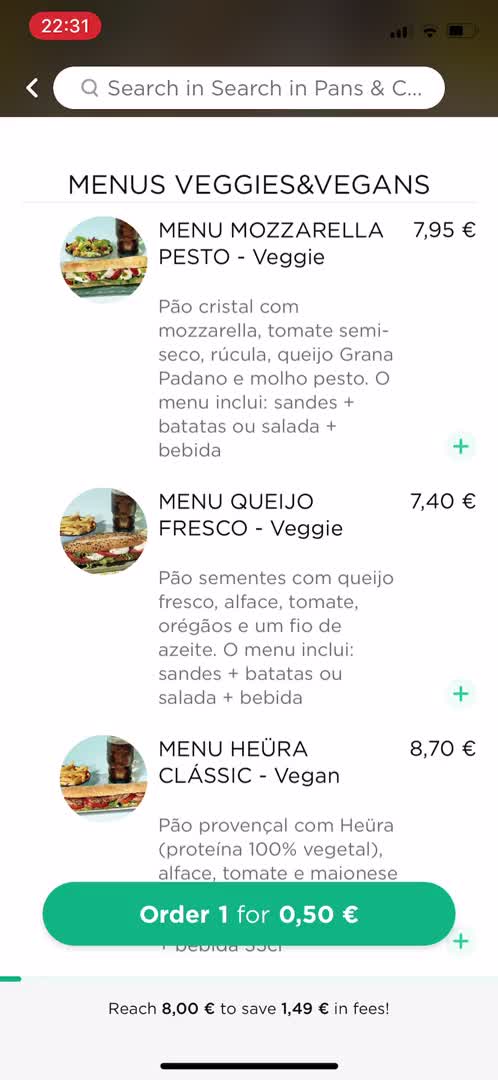 Ordering food screenshot