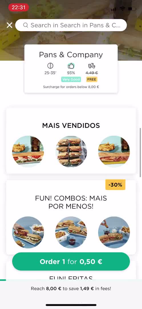 Ordering food screenshot